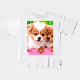 Cute puppies in a basket Kids T-Shirt